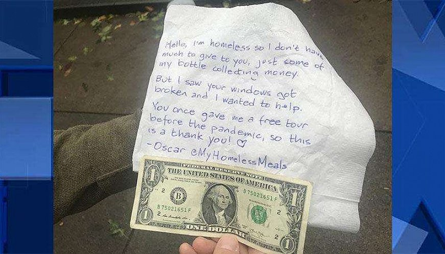 Homeless Man Donates Money From Collecting Bottles To Help With Riot Damage